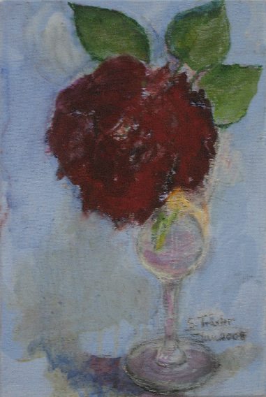 Kleiner Freund – Welke Burgund 81-Blüte im Glas. 2008.